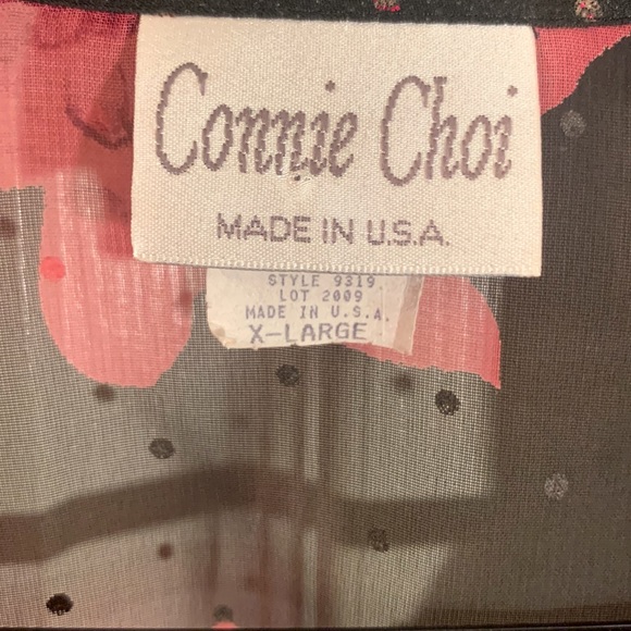 Vintage Black and Pink Floral Connie Choi Sheer Blouse - Picture 8 of 16